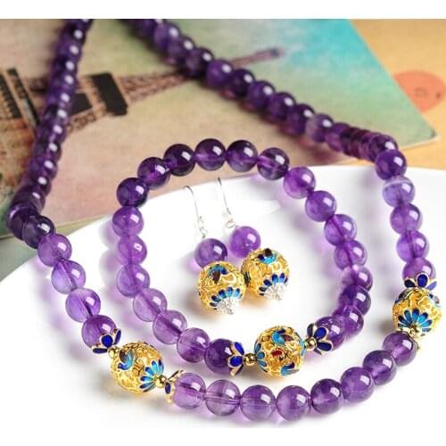 Original bracelet natural amethyst bead bracelet bracelet earring strap set national wind women jewelry belt certificate