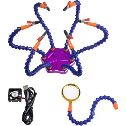 6 Flexible Arms Soldering Station Welding Tool Set with USB Fan & Magnifier Soldering Iron Helping Holder Third Hand Station