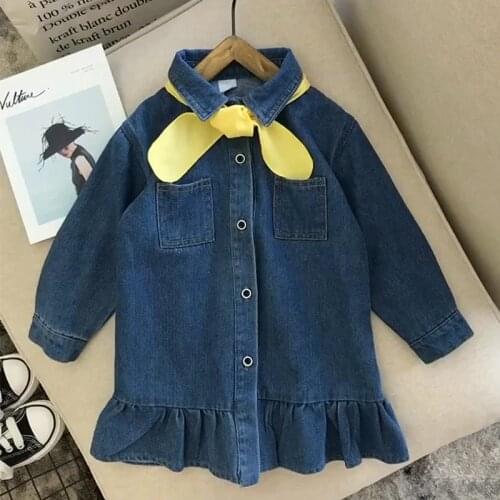 Girls Dress Autumn Korean Style Denim Long-sleeved Dress Children Baby Kids Spring Princess Party Dress Children Clothing