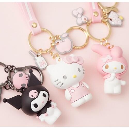 Cool Pudding Dog Hello KT Cat Cool Penguin Frog Pig Set Anime Cartoon Women Key Chain Pendant Stainless Steel Keychain