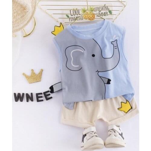 Girl Cartoon Printed Clothing Round Neck Sleeveless Shirt Shorts 2PCS Suit Newborn Summer New Casual Set Boy Kid Vitality Outfit