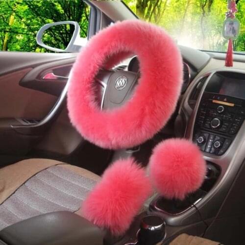 Wool Winter Warm Steering Wheel Cover 12 Colors Australian Fur Genuine Leather Long Plush Cover Set Hot Selling 3pcs/1set