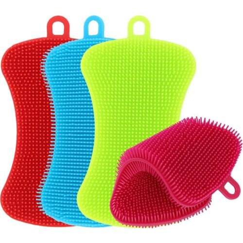 1pc Kitchen Cleaning Brush Silicone Dishwashing Brush Pot Pan Sponge Scrubber Fruit Vegetable Dish Washing Cleaning Brushes