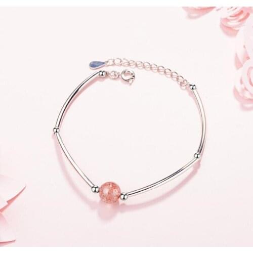 Transfer Beads Lucky Fashion Female 925 Sterling Silver Jewelry Simple Teach Peach Strawberry Crystal Ball Bracelets SB117
