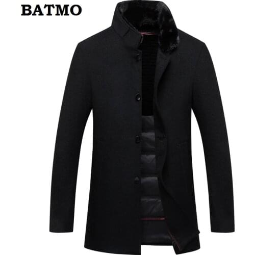 BATMO 2019 new arrival high quality 100% wool natural mink fur collar rabbit fur liner trench coat men,90% white duck down liner