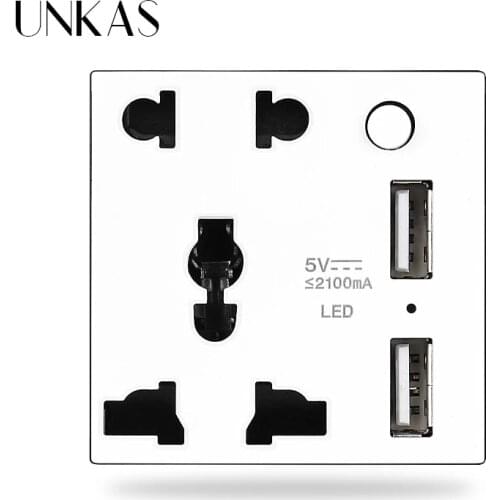 UNKAS DIY Free Combination Modules 3 Hole UK Dual USB Charger Socket 5 Hole Universal LED 13A Wall Power Outlet
