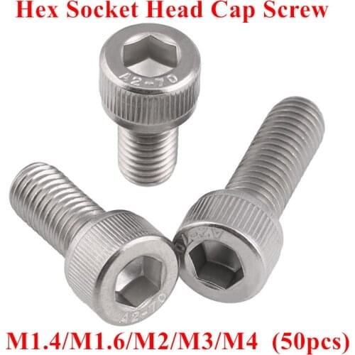 50pcs M1.4 M1.6 M2 M2.5 M3 M4 Stainless steel 304 DIN912 Hexagon Socket Head Cap Screw A2 Hex Cup Furniture Bike Screw Bolts