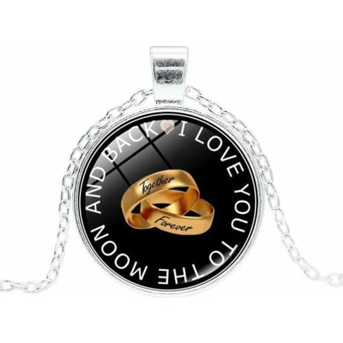 I Love You to The Moon and Back Glass Dome Pendant Necklace Glass Cabochon Jewelry Statement Necklaces Wedding Anniversary Gift