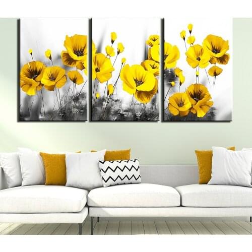 Yellow Flowers Decor Autumn Landscape Picture Art Print Yellow Trees Home Decor Artwork Painting for Bathroom Office Wall Decor