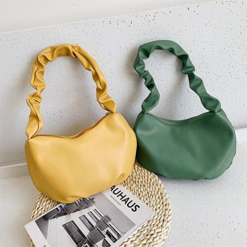 ABAY Trendy Pleated Handbag PU Leather Cloud Bag Women 2021 Summer Underarm Bag Ladies Travel Fashion Casual Handbag