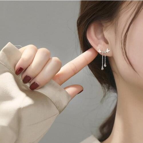 925 Sterling Silver Fashion Creative Butterfly Tassel Stud Earrings Simple Handmade Jewelry for Women Party Accessories