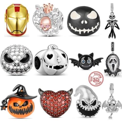 NEW Sterling Silver 925 Enamel Park Castle Dangle Skeleton Charm Fit Pandora Original Women Bracelet Stitch DIY Bead Jewelry