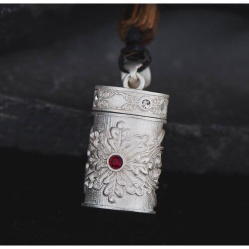 925 Sterling Silver Buddhism Ashes Box Ruby Pendants Memorial Cremation Jewelry Urn Keepsake Amulet Necklace with Chain