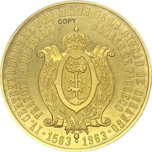 1563 Mexico Gold Medal 1963 MO 400th anniversary of the founding of the city of Durango Gold Coin Brass Metal Copy Coin