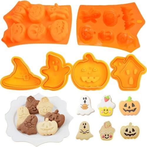 1/4Pcs Halloween Supplies Pumpkin Ghost Bat Silicone Cookies Mold Plastic Cookies Fondant Baking Mould Cake Decorating Tools
