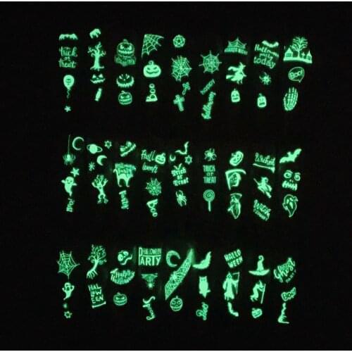 1pc Nail Art Halloween Adhesive Sticker Sheet Nail Art Light Glow in Dark Halloween Sticker Fluorescent Ghost Deco CY010-018