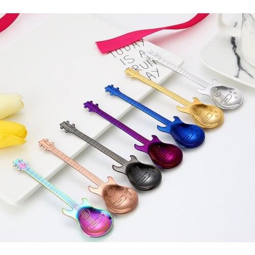 1PC Stainless Steel Coffee Spoon Creative Guitar Shaped Spoon Dessert Ice Cream Teaspoon Home Kitchen Tableware Drinking Spoon