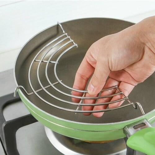 1pc Stainless Steel Semicircle Steam Rack Drain Oil Filter Rack Holder Frying Pan Oil Drain Shelf Steam Rack Kitchen Accessories