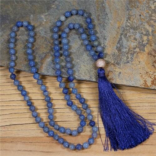 Natural stone 108 Mala Necklace BOHO Knotted Long Tassel Necklace Zircon Pave Ball Meditation Necklace Fine Jewelry Dropshipping