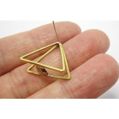 Brass earring studs 20x8mm Double triangle brass stud earrings post with cabochon setting earlobe findings R895