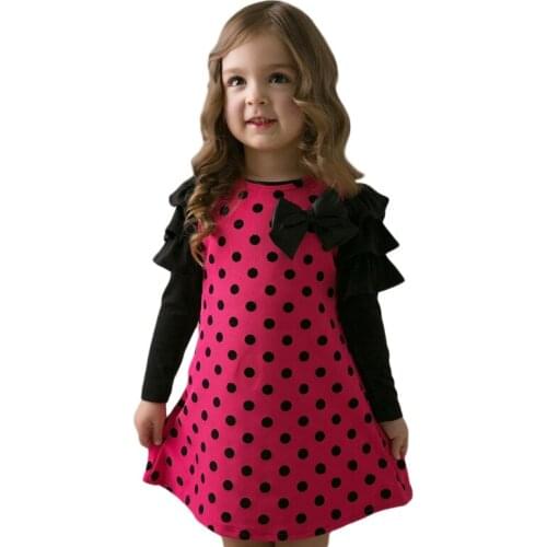 2016 autumn /spring children clothing girls polka dot dress long-sleeve kids girls princess dress