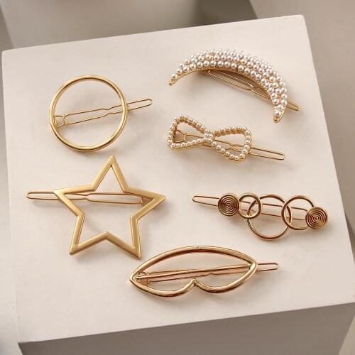 2021 Fashion Women Metal Hair Clip Leaf Feather Geometry Hairpin Barrette Pearl Hair Ornament Decoration Ladies Hair Accessories