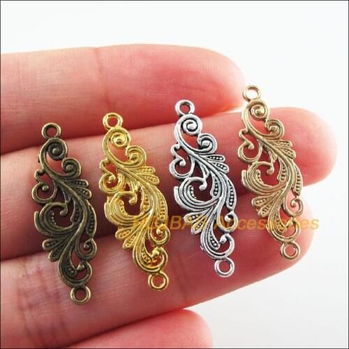 30Pcs Retro Tibetan Silver Tone Antiqued Gold Bronze KC Gold Tone Flower Charms Connectors 9.5x29.5mm