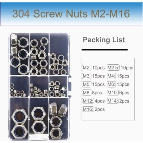304 316 and 201 Stainless Steel Screw Nails Nuts Sets Nylon Locknuts Fine Pitch Thread Self-locking ScrewNuts Home DIY Tools