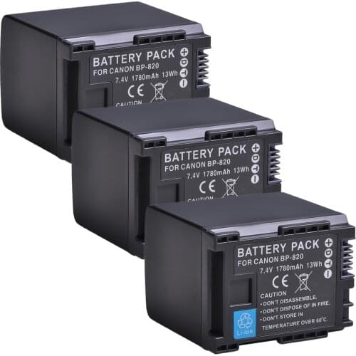 3pc 1780mAh BP-820 BP820 Camcorder Battery for Canon BP828 BP 820 G/X Series VIXIA, HF G30,XA20,XA25 Batteries