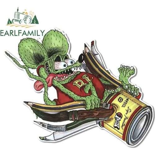 EARLFAMILY 13cm x 10.3cm Anime Car Stickers for Tales of the Rat Fink Cartoon Decals Waterproof Bumper Window Car Wrap