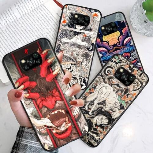 Mythical Demon Japan For Xiaomi Poco X3 NFC GT M3 M2 X2 F3 F2 Pro C3 F1 Mi Play Mix 3 A2 A1 6X 5X Black Phone Case