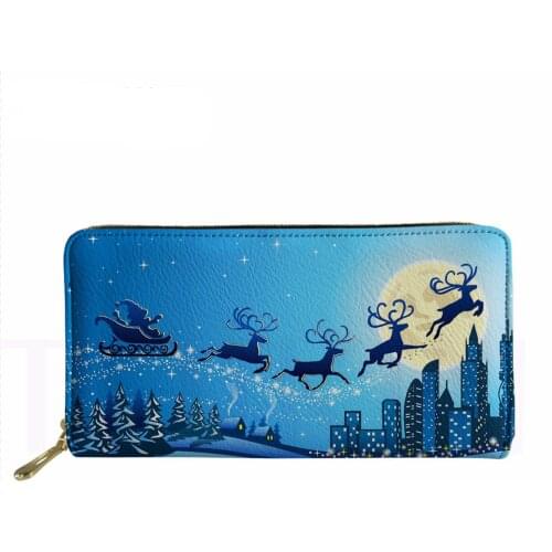 Santa Claus and Reindeer Pattern Zipper Travel Long Purse Bags for Women Leather Wallets Clutch Phone Fashion Money Bag
