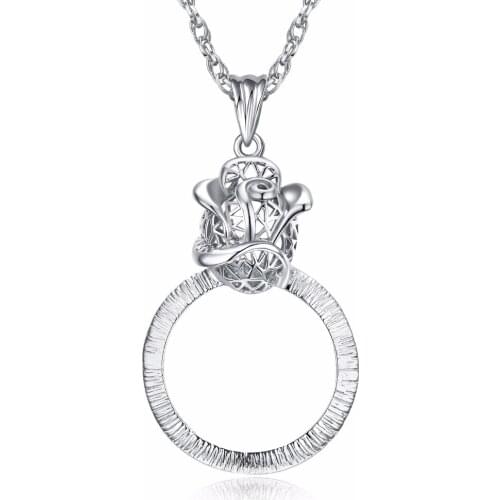 Women Flower long chain necklace With 2X Magnifying Glasslong Crystal chain necklace Daily Reading Purpose Round Window