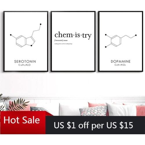Dopamine Structure Wall Decor Art Print Molecular Picture Dopamine Chemistry Serotonin Science Canvas Painting Minimalist Poster
