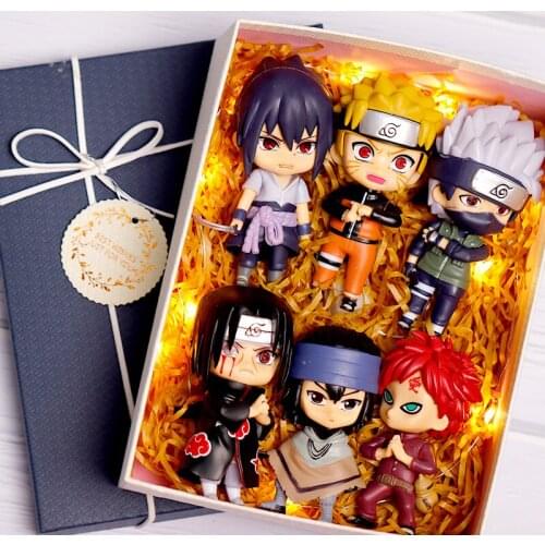10cm Naruto Anime Figures Model Q Version Naruto Sasuke Kakashi Igaara Itachi Sakura Figurine Gift Box and Bag Toys for Children