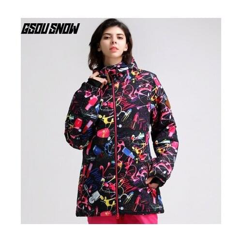 GSOU SNOW Hooded Women Ski Jacket Skiing Snowboard Clothing Windproof Waterproof Outdoor Sport Wear Female Winter Coat Warm Coat
