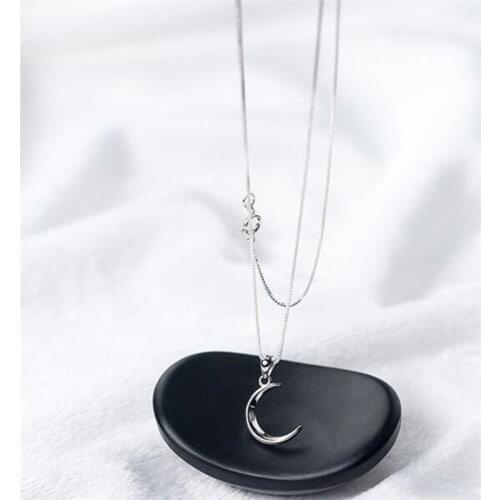 Fine Elegant Necklace 925 Sterling Silver Crescent Moon Pendant Chain Charming Beautiful Necklace for Women Jewelry Gifts SN008