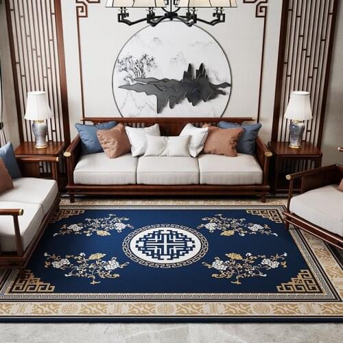 Living Room Carpet Chinese Style Royal Blue Carpet Nordic Rug Jacquard Bedroom Bedside Non-slip Carpet Coffee Table Floor Mat