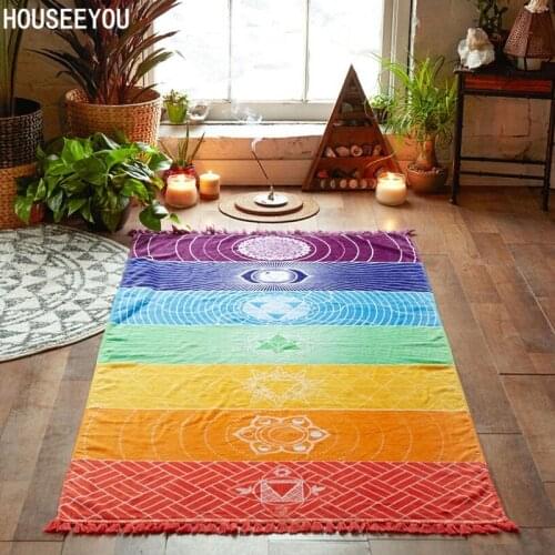 Yoga Mat Tapestry Rainbow 7 Chakra Stripes Beach Towel Summer Wall Hanging Mandala Blanket Travel Sunscreen Shawl Hippy Boho