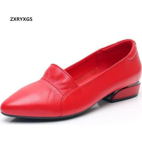HOT ! 2021 New High Quality Cowhide Pointed Genuine Leather Shoes Fashion All-Match Large Size Low Heel Shoe Fashion Women Shoes