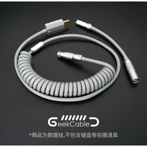 GeekCable Handmade Customized Mechanical Keyboard Cable USB Spiral For Filco Keyboard Cable PET Nylon Braided Fluorescent Silver