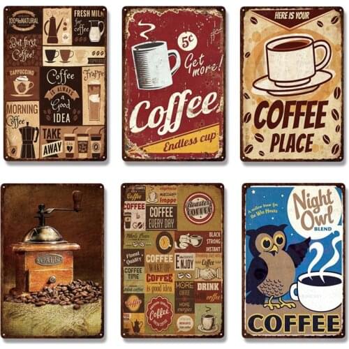 Coffee Metal Sign Plaque Metal Vintage Pub Bar Decor Tin Sign Coffee Shop Plate Poster Home Decor Art Painting Wall Sticker