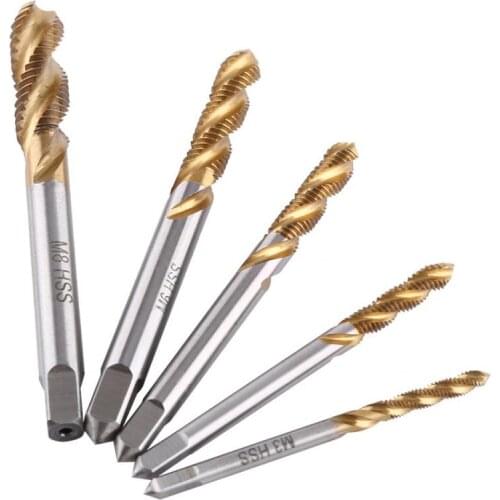 5pcs HSS Right Thread Taps Drills 3 Flute Spiral Point Thread Plug Handle Taps Drill M3 M4 M5 M6 M8 Titanium Machine Taps