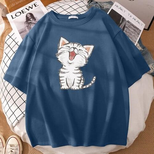 Cute Little Milk Cat Printing T Shirts For Men Fashion Loose T Shirts Retro Loose Short Sleeved Travering S-XXXL Men T Shirt