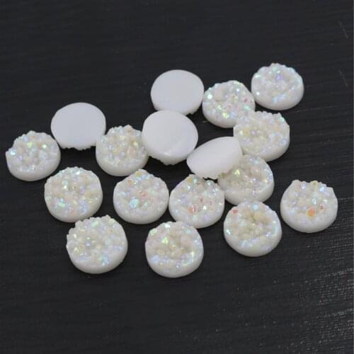 Fashion 40pcs 8mm 10mm 12mm Pure white AB Colors Natural ore Style Flat back Resin Cabochons For Bracelet Earrings accessories