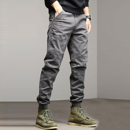 Korean Style Fashion Men Jeans Slim Fit Spliced Designer Casual Cargo Pants Men Overalls Streetwear Hip Hop Joggers Trousers