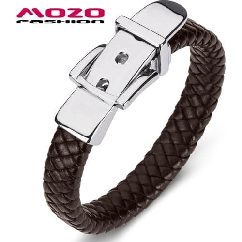 Fashion Classic Woman Belt Buckle Weaving Bracelet Leather Charm Bracelets Men knot Punk Jewelry 2 color Black Brown SY170