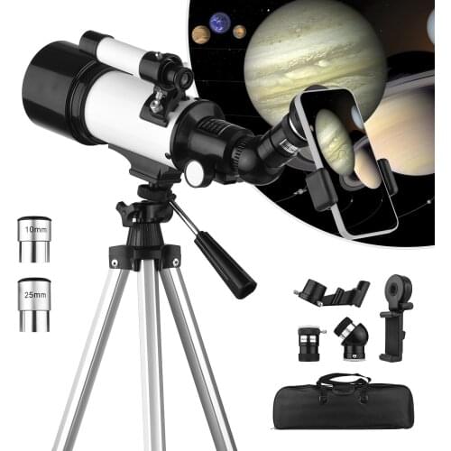 Andoer 70mm Large Aperture 400mm Length Telescope Monocular Telescope+Tripod Phone Holder Finder Scope 3X Barlow Teleconverter