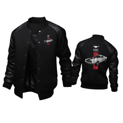 Ford 50 Years Mens Baseball Coats Patchwork Stand Collar Jackets Airsoft Military Police Outerwear Mustang Car Outing Clothes