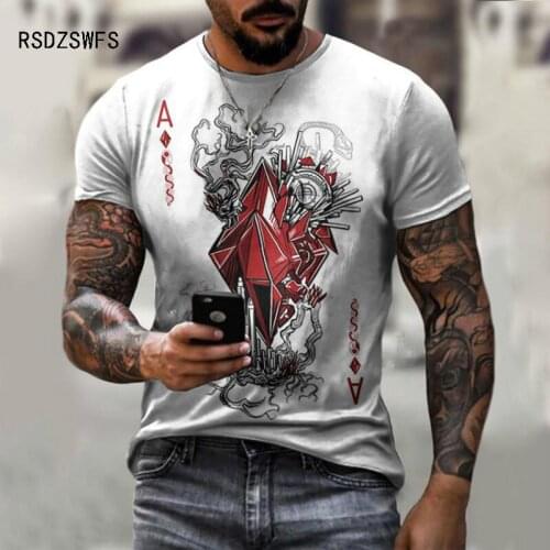 2021 Summer Street Fashion Playing Cards Lattice Square A 3D T-Shirt Mens Large Size Casual Short Loose Pullover T-Shirt
